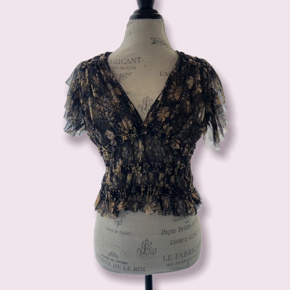 Free People Sheer Multi-colored Tulle Ruffed Crop Top Large - Picture 3 of 12